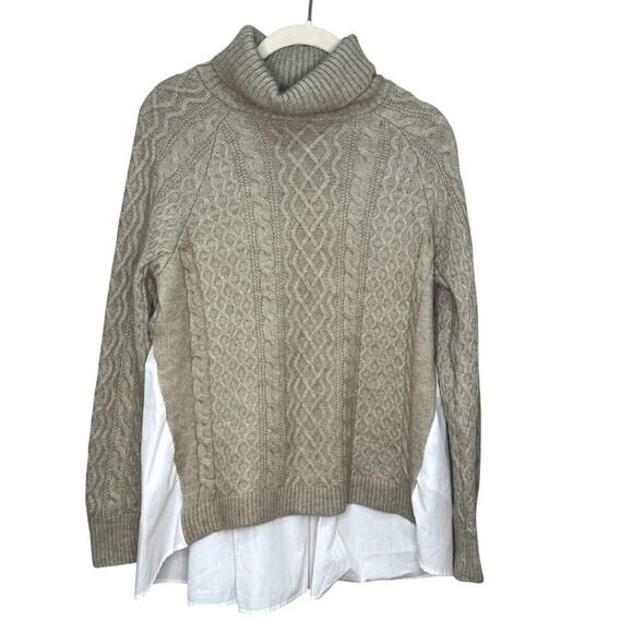 Anthropologie Mixed Media Twofer Turtleneck Cable Sweater Size XS - Picture 1 of 7